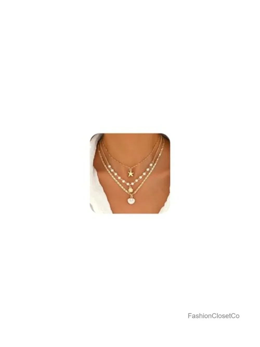 Set of 3 Bohemian Shell Pearl Puka Necklaces Gold Starfish Pendant Beach